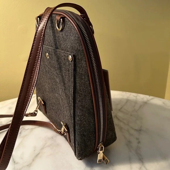 NWT MIZTIQUE The Daisy Felt Convertible Shoulder Bag Backpack Black Brown Vegan - Picture 9 of 16